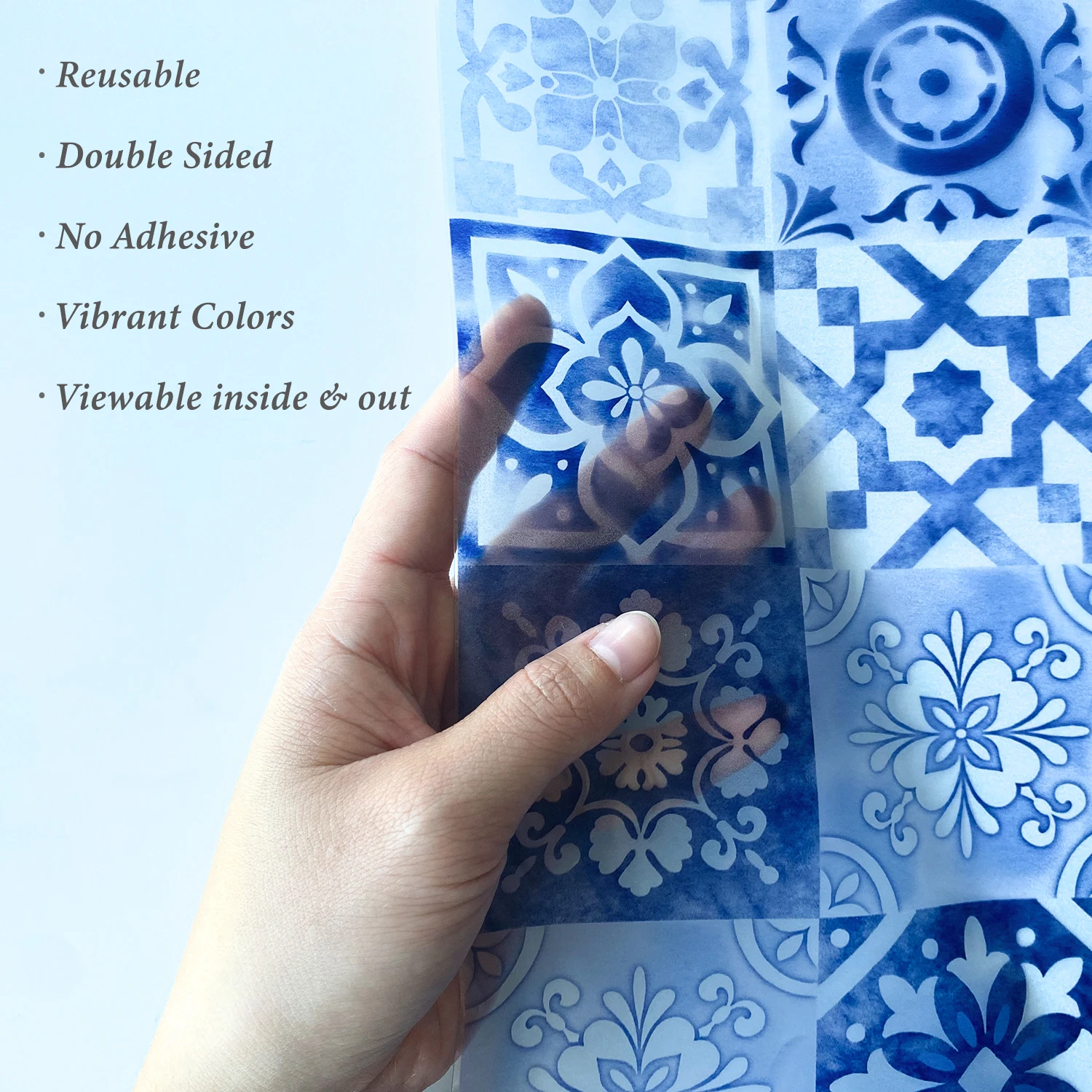 Funlife Blue And White Porcelain Films Self-Adhesive Bedroom Home Decor Sticker Peel & Stick Privacy Static Clings Glass Decals