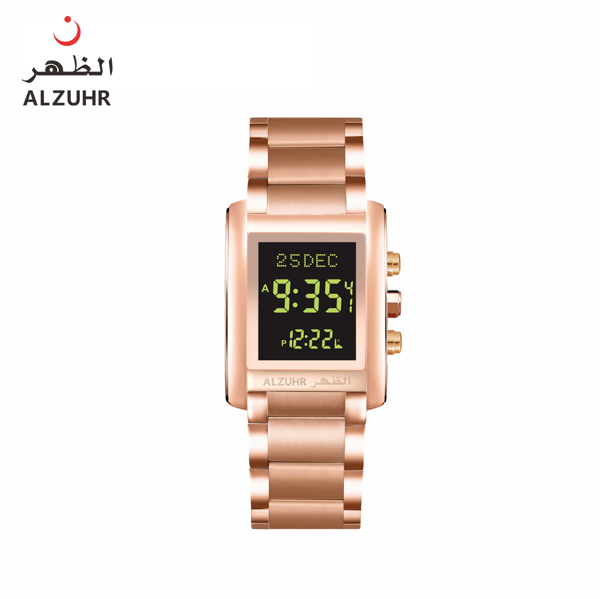 Brand New World Prayer Times Rectangle Stainless Steel Alfajr Watch With Qibla Compass