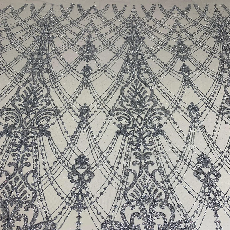Factory wholesale nigerian tulle mesh glitter crystal sequins wedding dress embroidery dance dress lace fabric