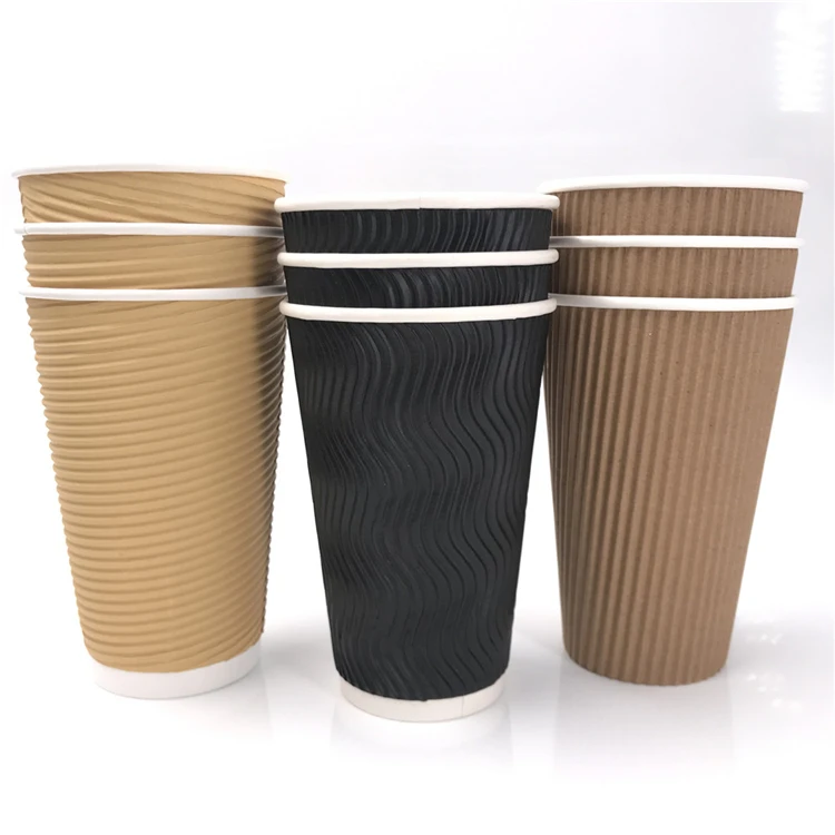 Wholesale Red OEM Double Wall kraft Ripple Paper Cup 12OZ 16OZ Ripple Wall Paper Cup Disposable Coffee Paper Cup