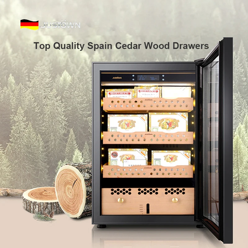 
Cooler Cabinet Cases Humidifying Fan Cooling Compressor spain Cedar Wood Drawers No Frost Backwoods cigars Humidor for Display 