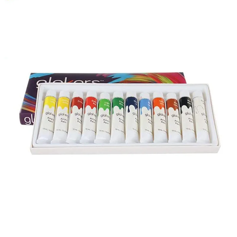 Bview Art Quick Delivery 12 Colors 12ml Acrylic Paint for Glass Stone Plastic Wall Canvas Painting