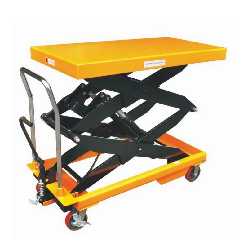 Custom hand push pedal hydraulic lift platform car mold lift platform car mobile flat lift car Hand Truck