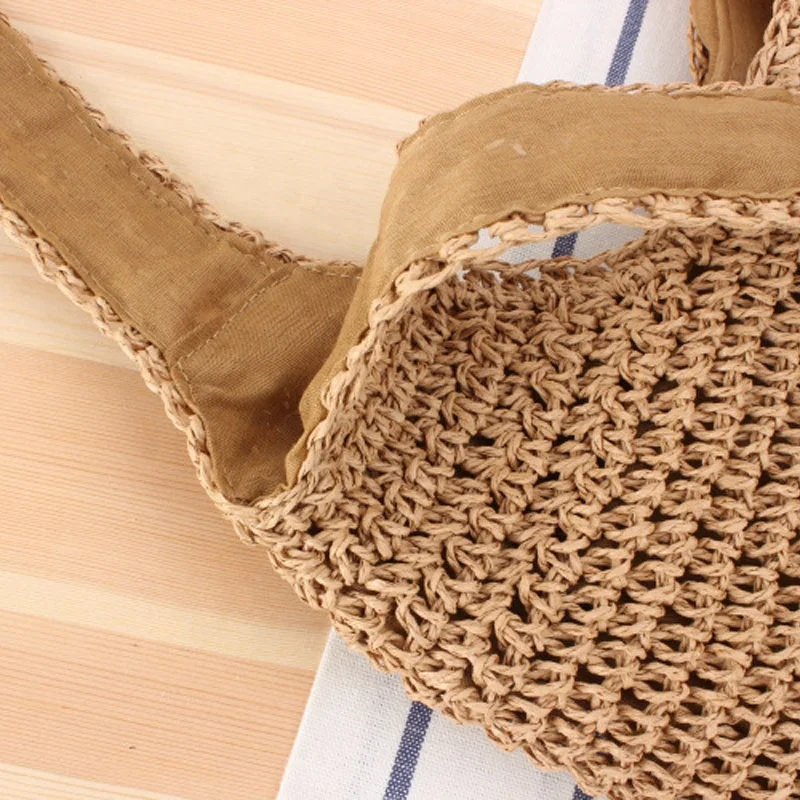 Custom Crochet Eco-friendly Straw Beach Bag Large Capacity Straw Women Handbags Summer Bohemian Shoulder Tote Bag