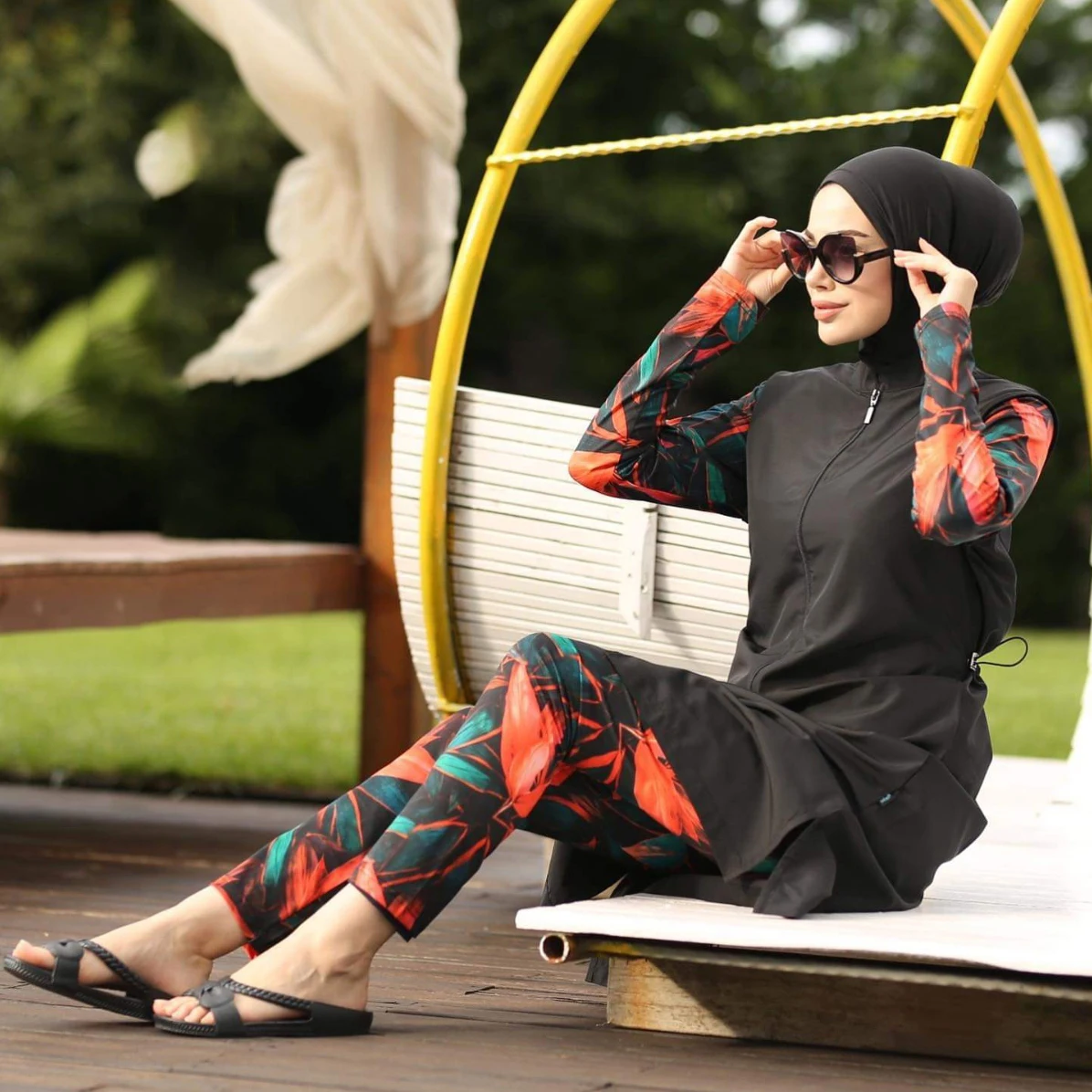 MOTIVE FORCE 3pcs Digital Printing Waterproof Burkini Swimwear & Beachwear Islamic Swimsuit For Muslim Woman