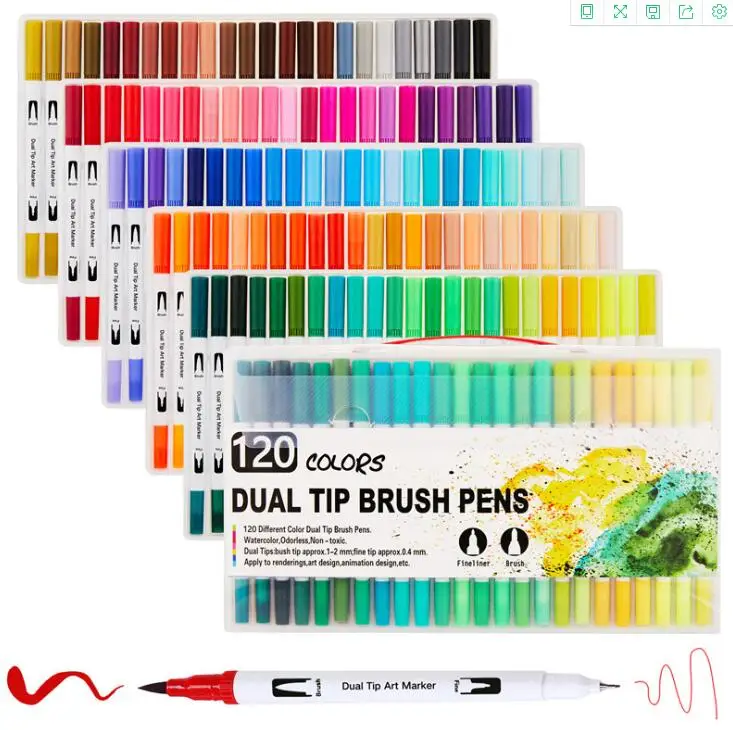 Dual tip water soluble watercolor brush marker pen  twin tips multi color highlighter
