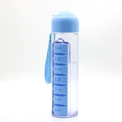 350ML Capsule Shape 7 Days Pill Organizer Case Portable Water Bottle Detachable magnetic attraction Drinking Bottle with Time