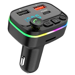 Colorful Light 2 Usb Type C PD 20W Fast Charging FM Modulator Handsfree Car Kit FM Transmitter Wireless Car Mp3 Player
