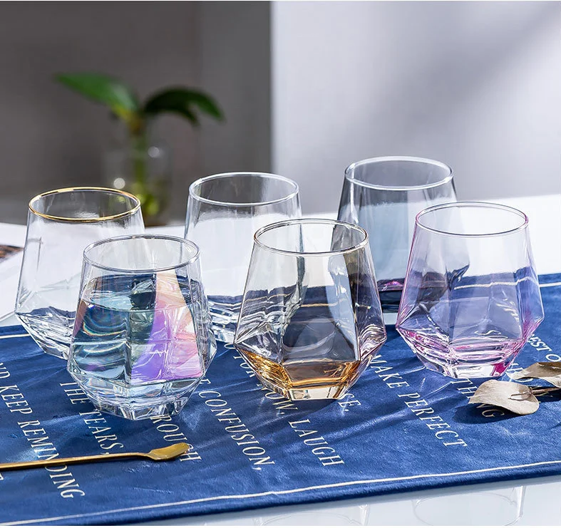 2024 High Quality color Whiskey Glasses Drinking Whisky Glasses Cup Crystal Diamond Shape Whiskey Glass