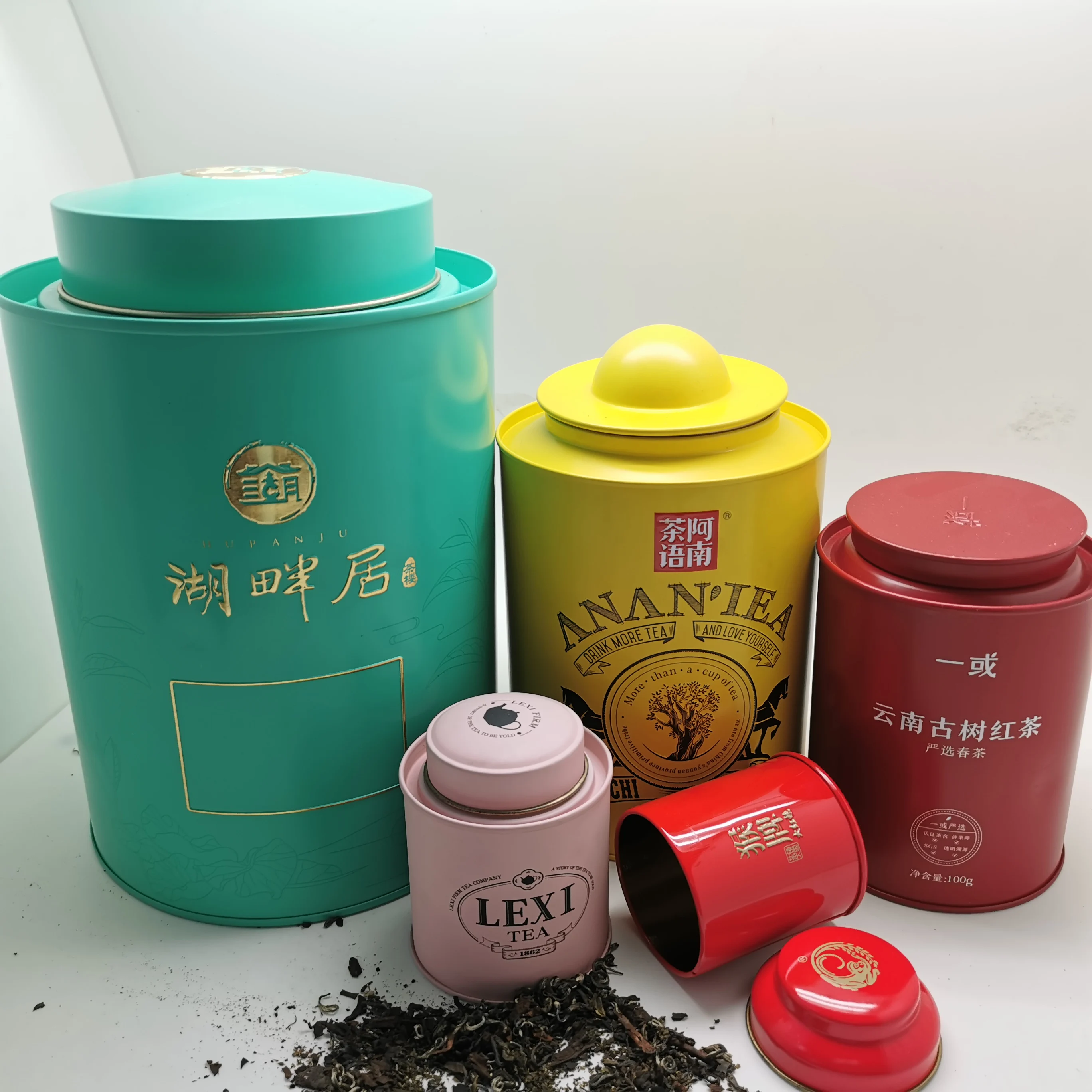 Manufacturer Food Grade Packaging Sealed Tin Can Popular Round Metal Tea Caddy with Custom Label Sticker Decorative Storage Tins
