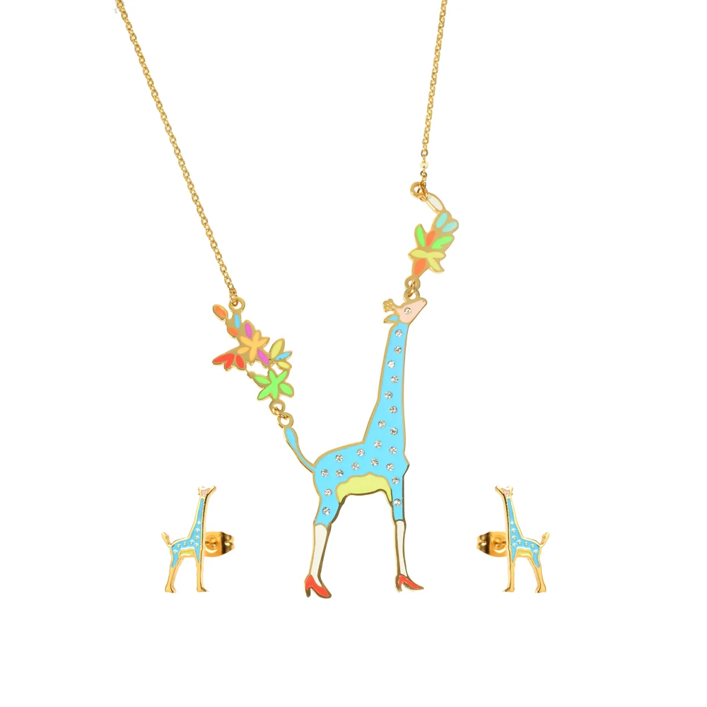 Оптовая продажа ювелирных изделий мультфильм девочка в золотом цвете из нержавеющей стали для маленьких детей комплект