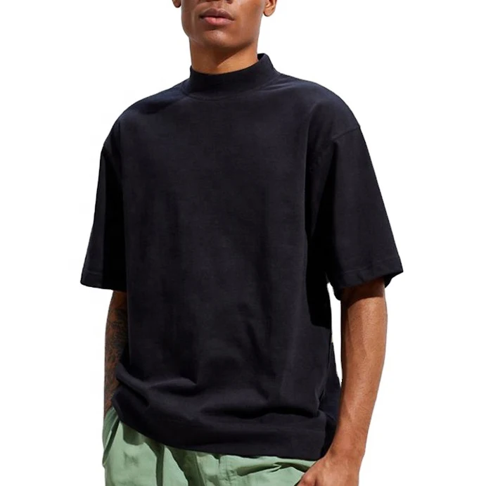 OEM Wholesale Heavy weight T-shirts 100%  Cotton Mens Mock Neck Tee high quality 260gsm short sleeve high neck T-shirt