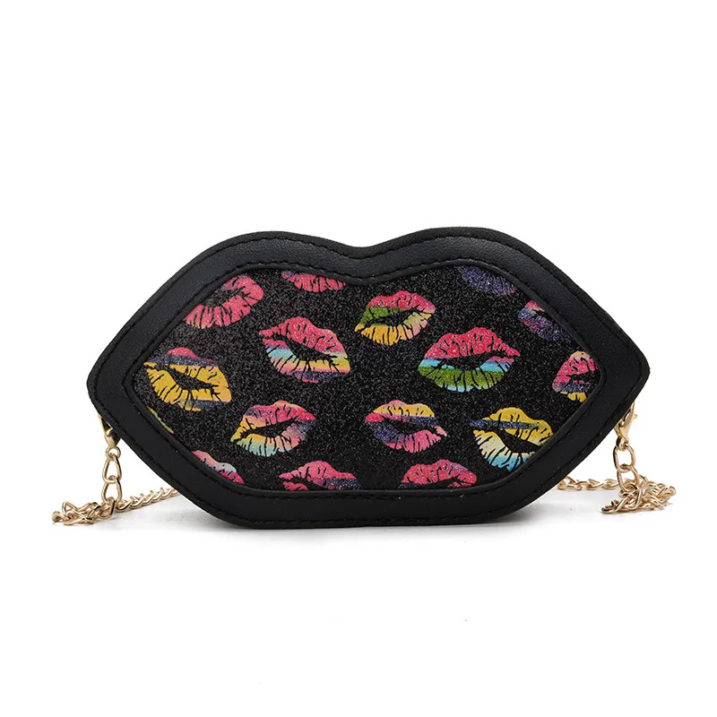 Wholesale lip shaped purse little girl cute purses mini glitter handbag toddler chain purse crossbody bag for kids