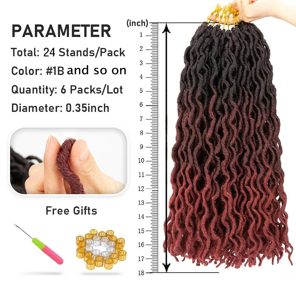 Wholesale 18inch ombre synthetic crochet braid soft for black women boho wave wavy goddess dread faux gypsy locs
