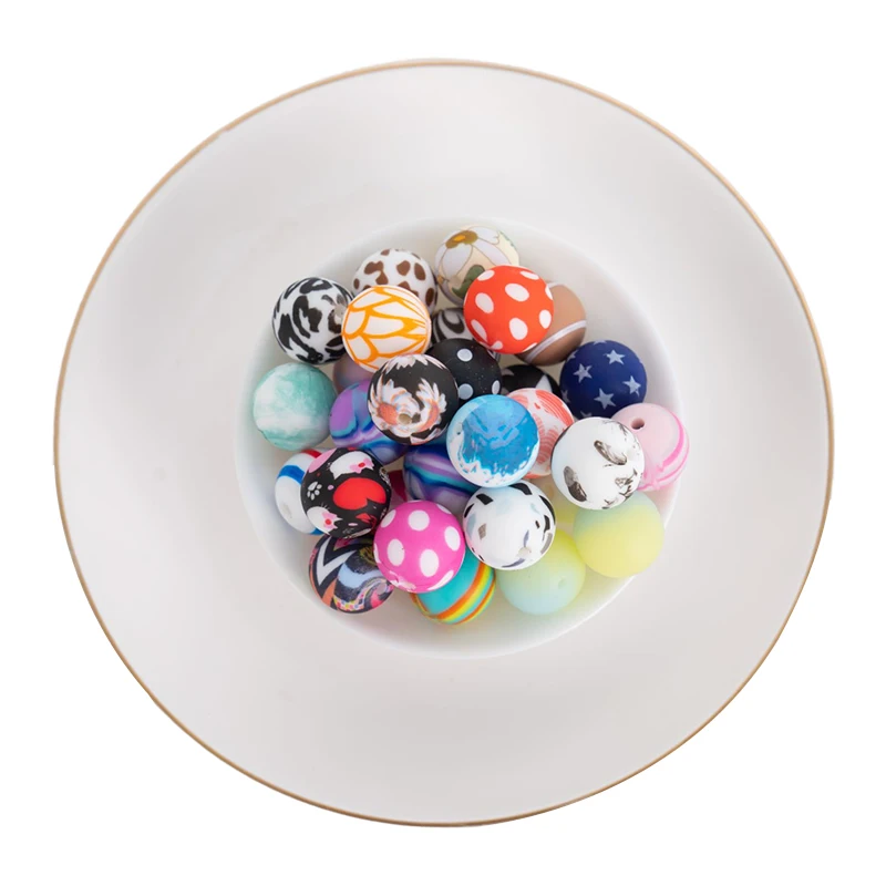 Wholesale Printing Multi Color Mix Leopard Silicone Beads Bpa Free Customizable Round Shape Silicone Beads Wholesale