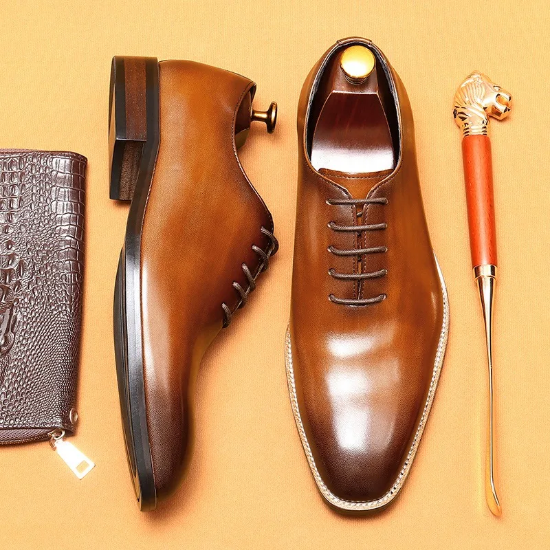 Top quality luxury designer business shoes stylish loafers genuine leather wedding formal shoes men