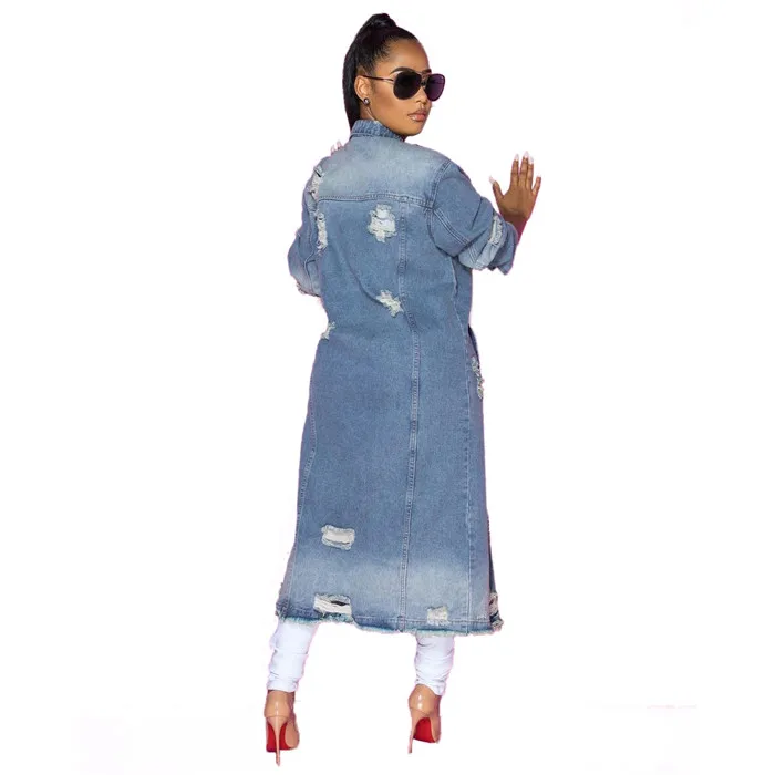 Custom logo 2021 fall fashion women long sleeve ripped ladies jean jacket