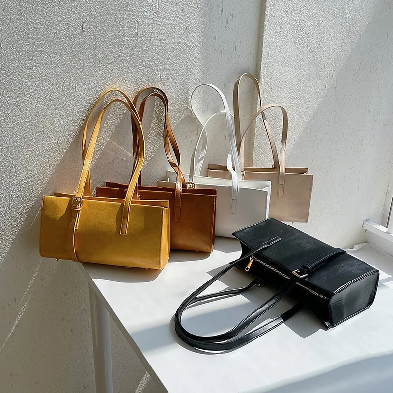 Korean Female Chic Single Shoulder Bag Handbags Fashion Retro Tote Bag Horizontal Rectangular Small Square Bag