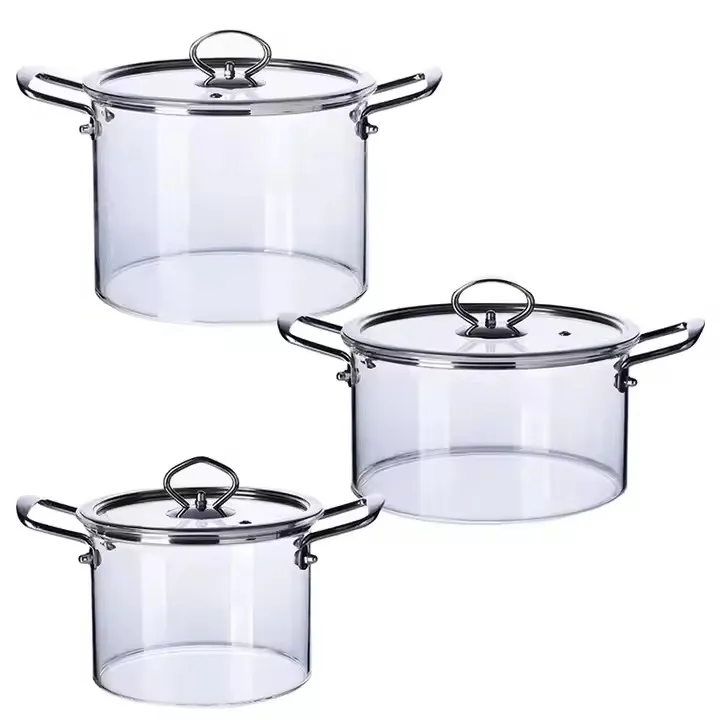 Top Seller Kitchen Accessories Handmade High Borosilicate Glass Pot With Ss Handle friendly Glass