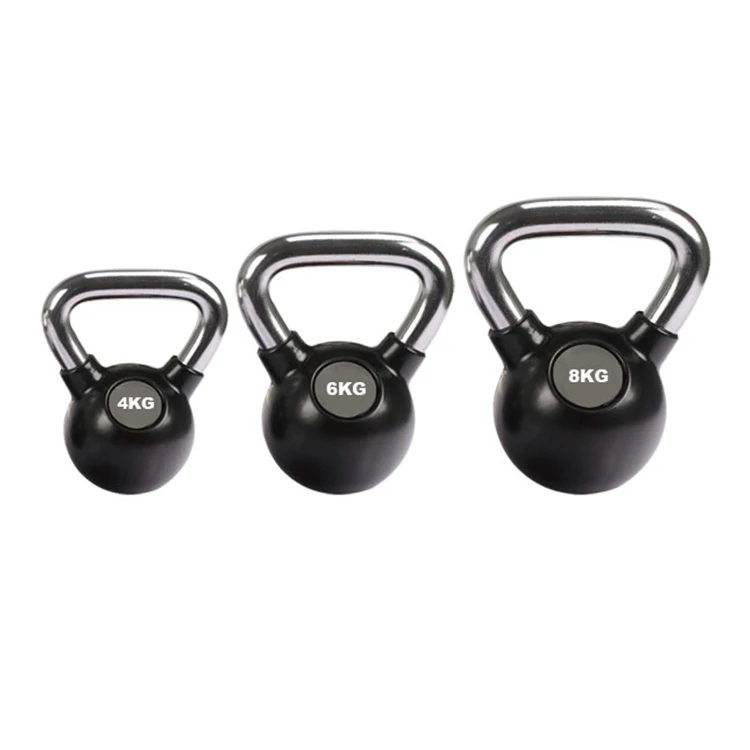Black Rubber Kettlebell With Chrome Handle