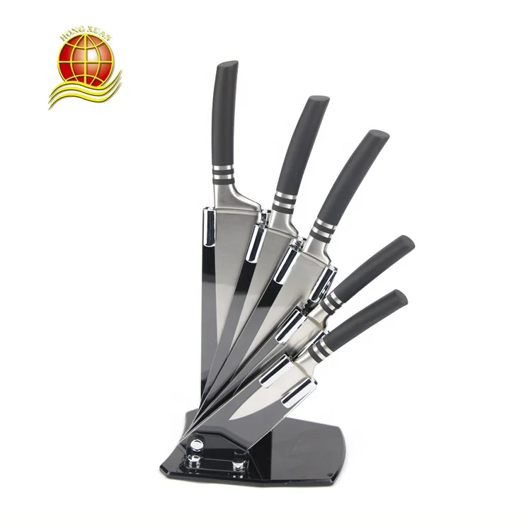 5pcs High quality Hollow Handle Sharp Blade Durable Kitchen Knife Set With Acrylic Knife Block