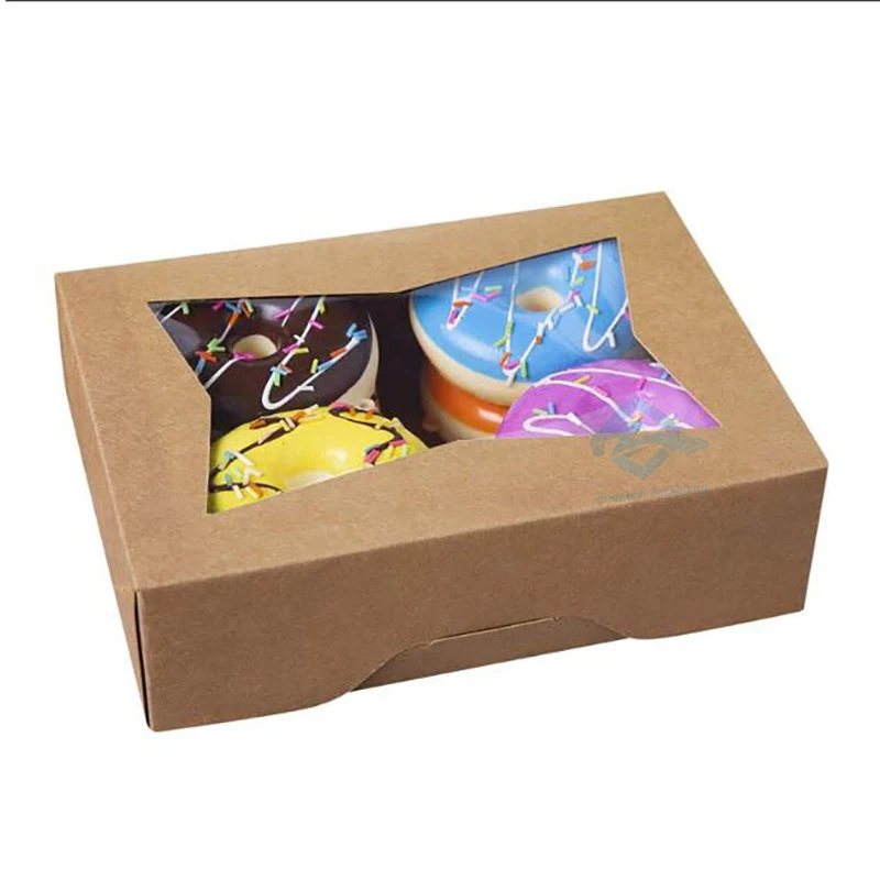 Wholesale Recycled Custom Printed  Take Away Kraft Paper Brown Craft Donut Cake Packaging Box