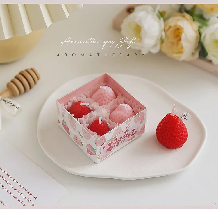 Wedding Party Decoration Pack of 6 Gift Set Cream Cake Biscuit Soy Wax Custom Luxury Strawberry Scented Candles