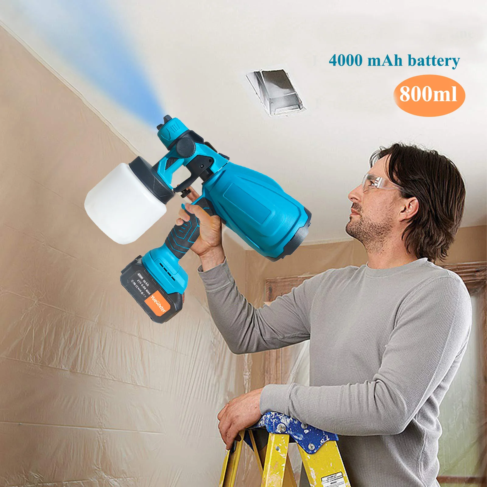 Cordless Portable Electric Paint Spray Gun for Automotive Wood Painting Spray Paint 21v Li-Ion Battery Pack