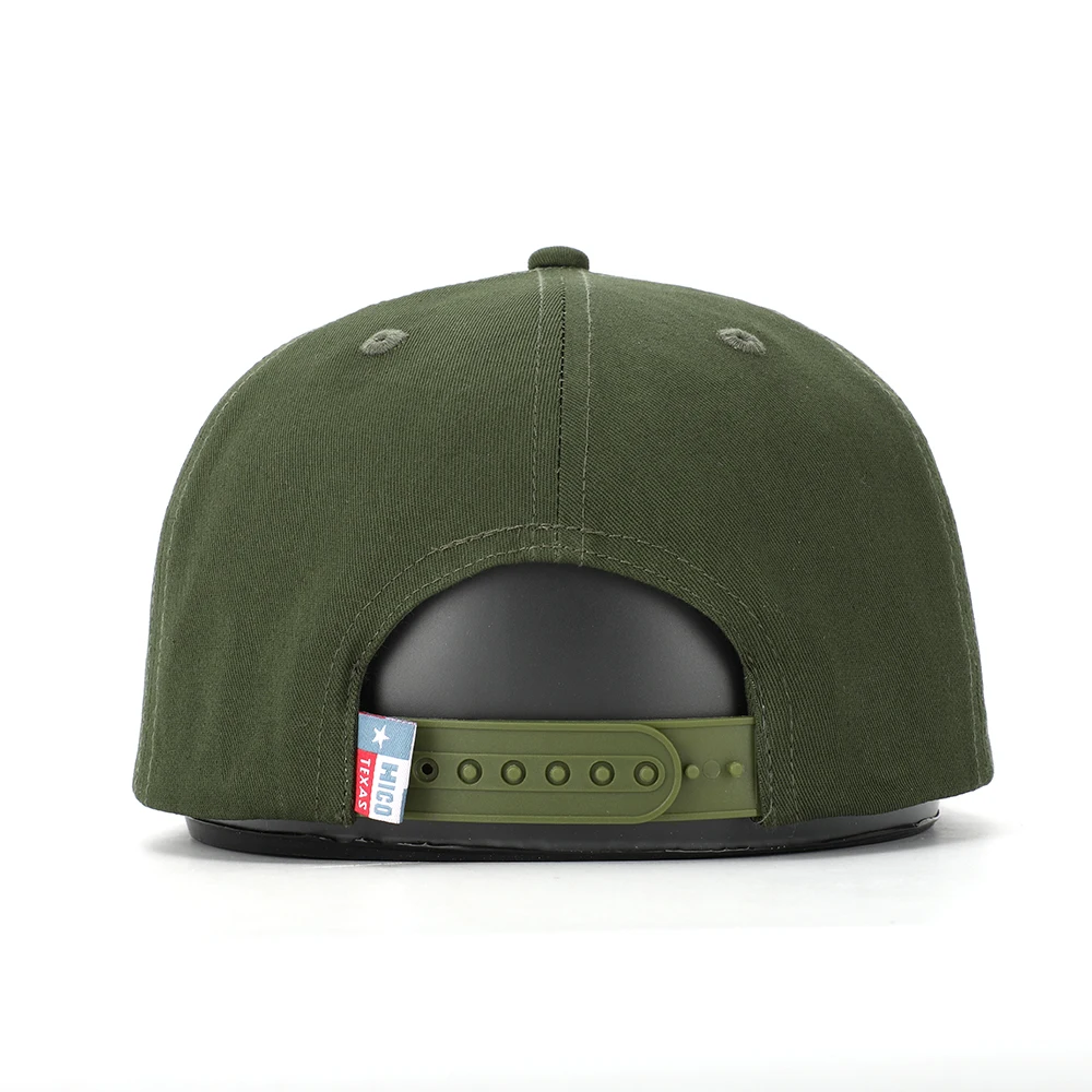 BSCI Oem Custom High Quality Classic 5 Panel Army Green Cotton Embroidery Woven Patch Logo Rope Snapback Cap Hat
