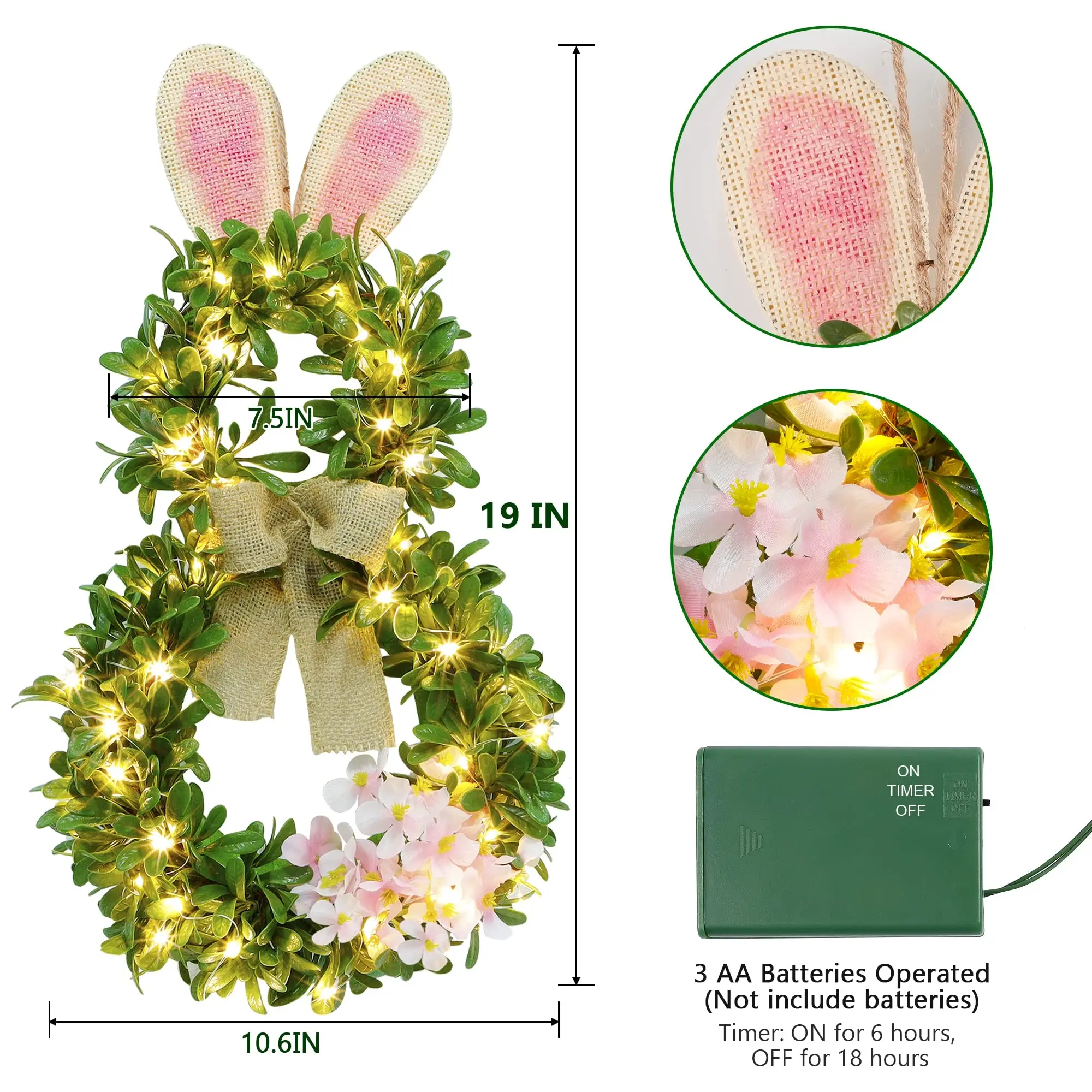 Artificial Easter Bunny Wreath Spring Season Front Door Hanging Decorations