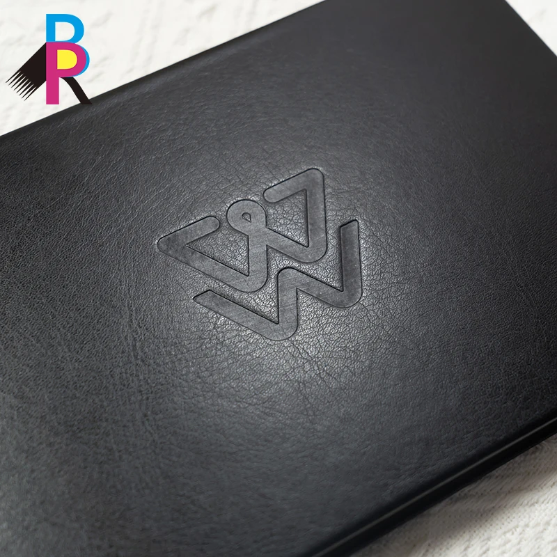 New Custom PU Notebook Emboss Deboss Journal High Quality Black Leather Planners And Journals