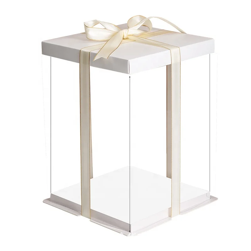 Wholesale Tall Transparent Plastic Clear Cake Packaging Box Square Wedding Pop Bakery Cake Box