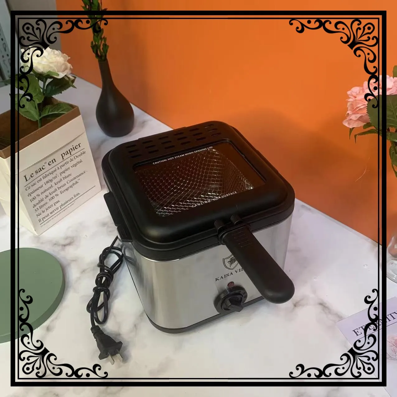 Household electric fryer large capacity fried chicken and french fries electric oil fryer snack stainless steel fryer