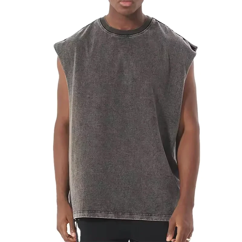 High Street Outer Washed Tank Top Men Washed Vintage Tshirt West Sleeveless Streetwear TankTtop