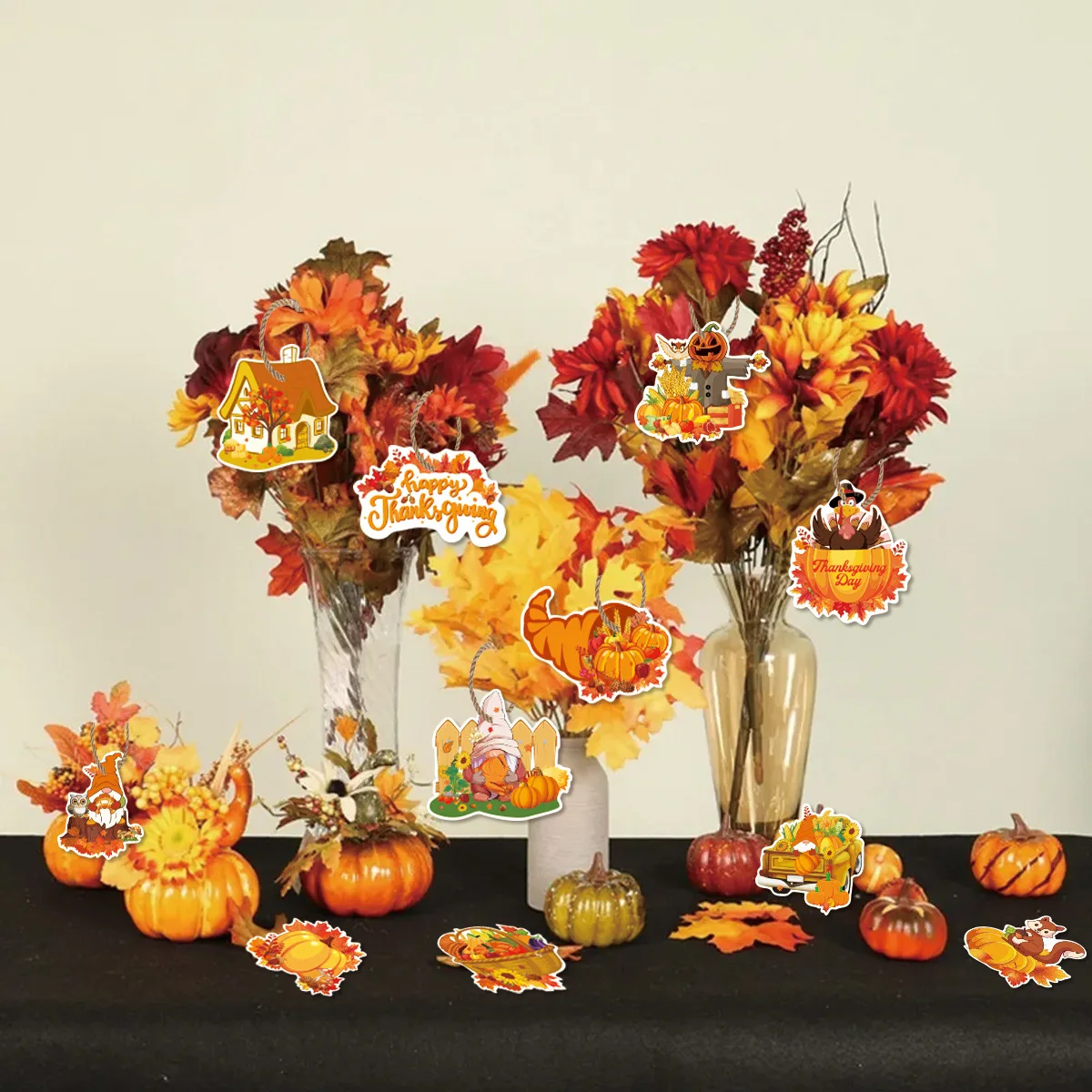Wowei Autumn Thanksgiving Gift Fall Hanging Turkey Pumpkin Paper Pendant Tags Hangtag for Tree