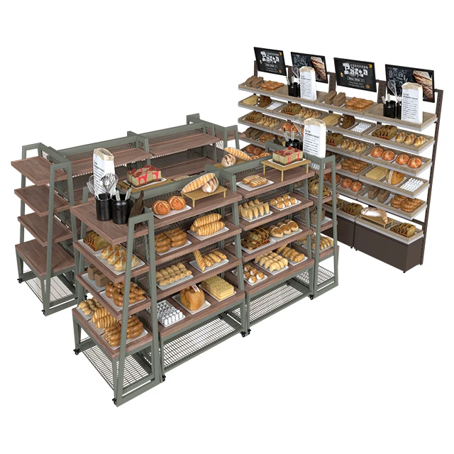 bread display rack customized size Bakery  Display Cabinet Wooden Bread Rack