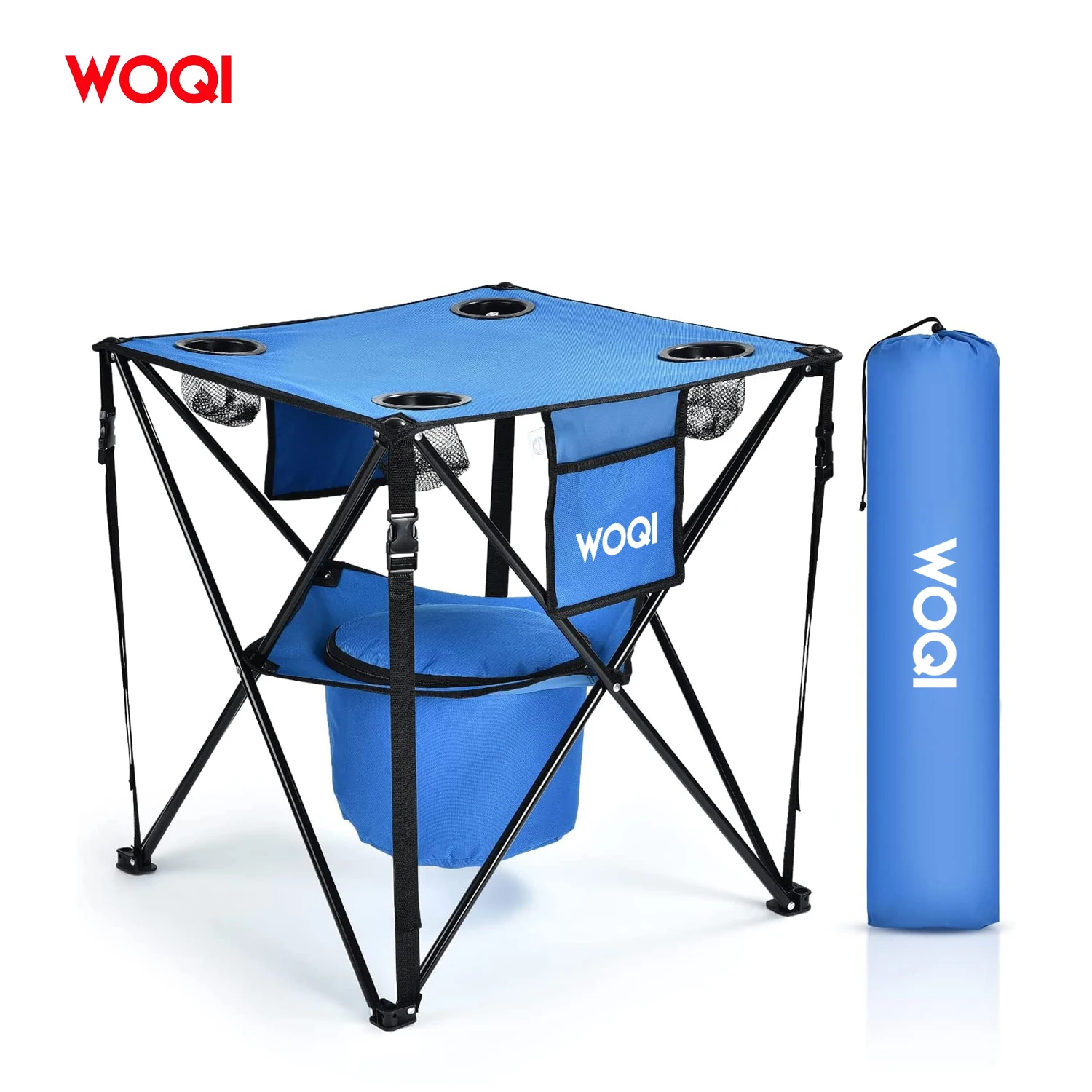 WOQI портативный складной стол для задней двери, 4 держателя для чашек, стол для кемпинга с корзиной для еды, изолированный охладитель