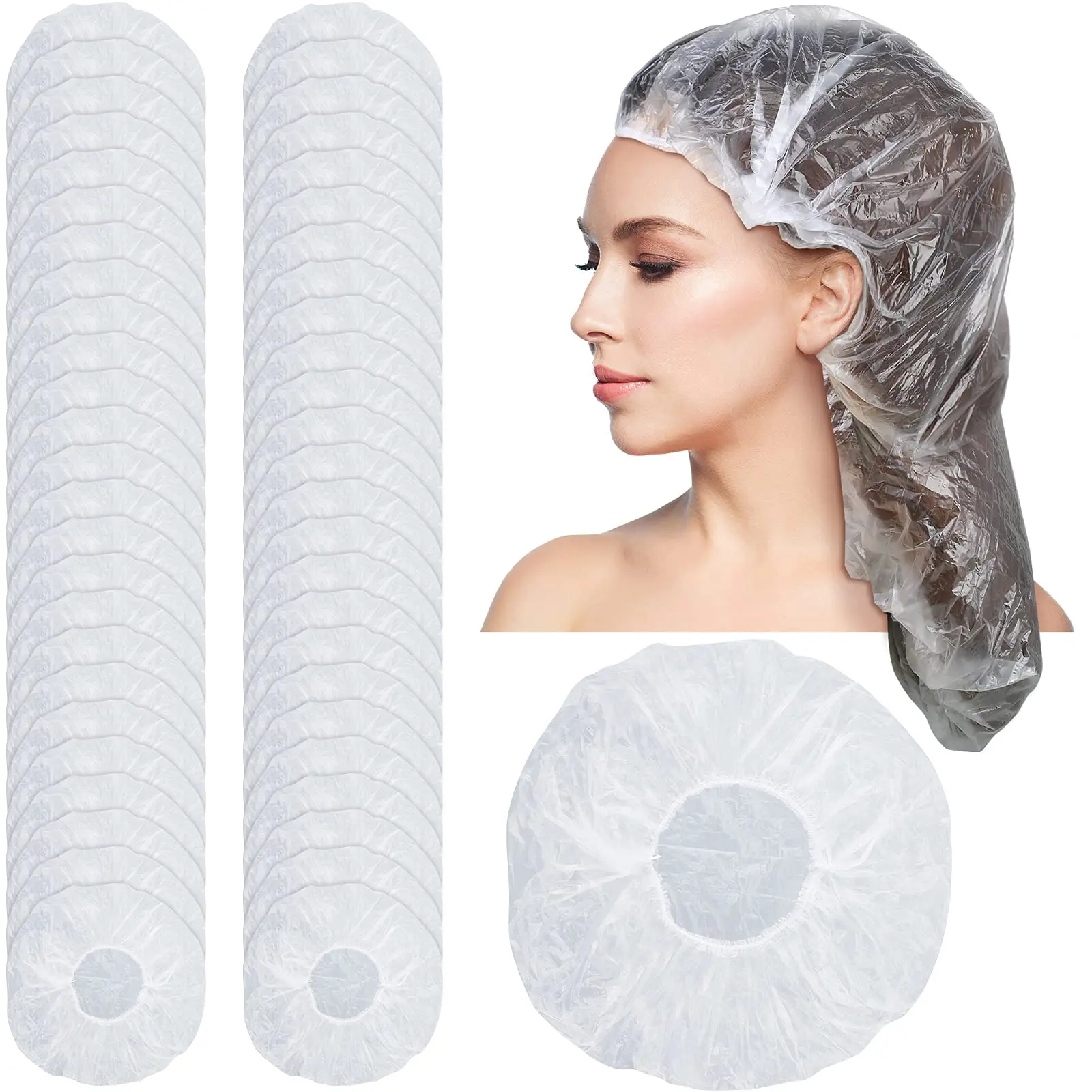 100PCS Custom shower cap for braids for Women PE Disposable Clear cleaning no rinse shampoo cap