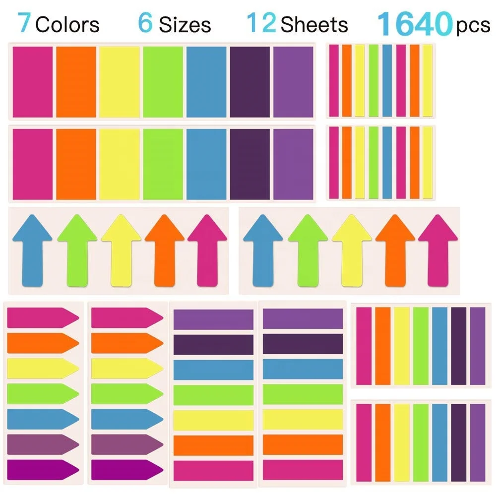 Custom Colored Flag Index Tabs  Writable Sticky Notes Labels Fluorescent Neon Page Marker Bookmarks Text Highlighter Strips