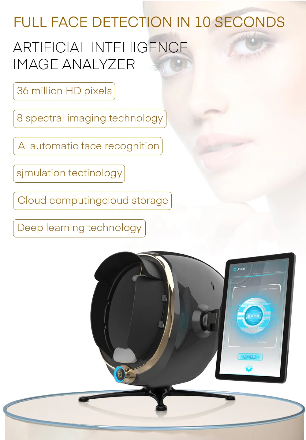 3D AI Recognition Scanner Detector Moisture Tester Facial Scanner Skin Analyzer Equipment