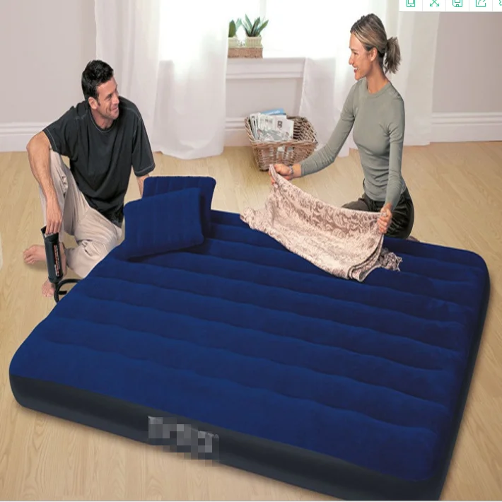 Outdoor Air Mattress King Size 2 Pillows Double Quick Hand Pump Inflatable Guest Air Mattress