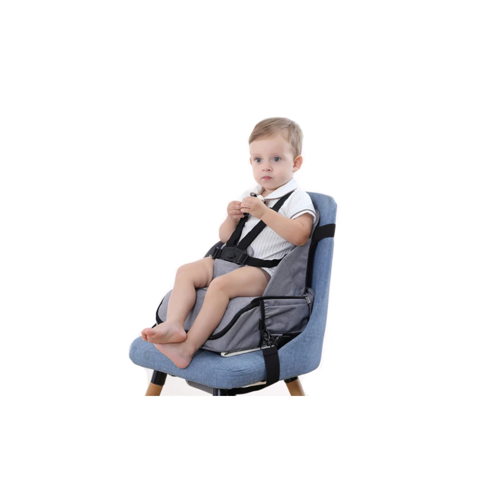2 in 1Portable Gray Travel Infant and Toddler Diaper Bag with Booster Seat for Dining Table Planes