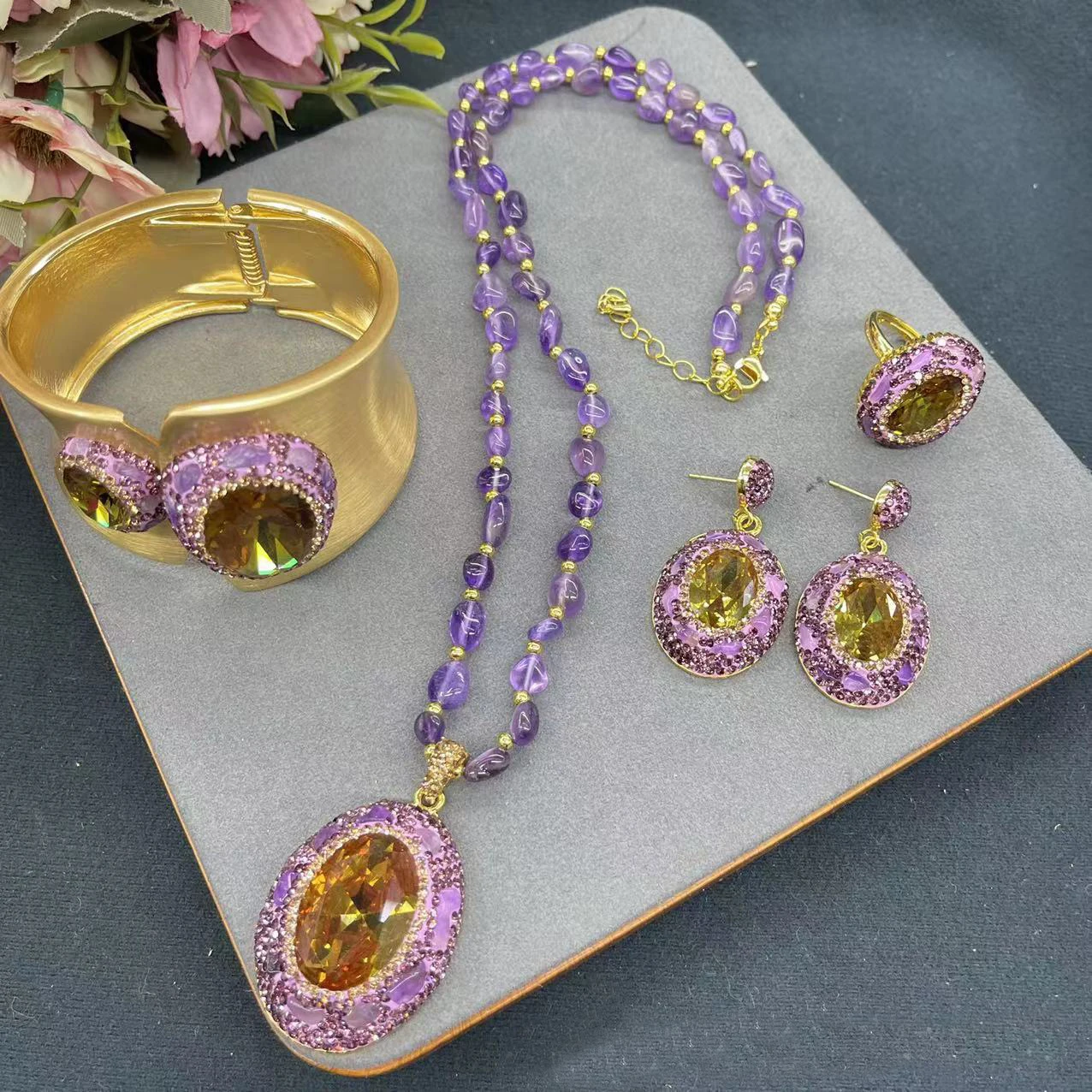 Turkey Sultan Stone Amethyst 4 Piece Magic Stone Jewelry Set