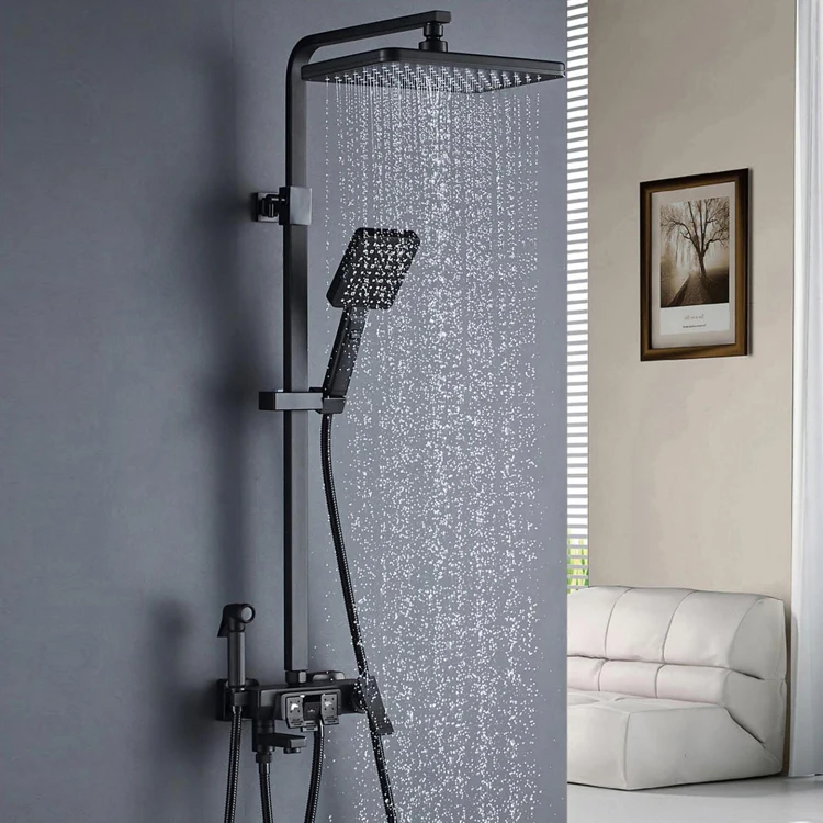 New Design Multifunctional Black  bathroom Portable Shower Set Wall Mounted Rain Shower
