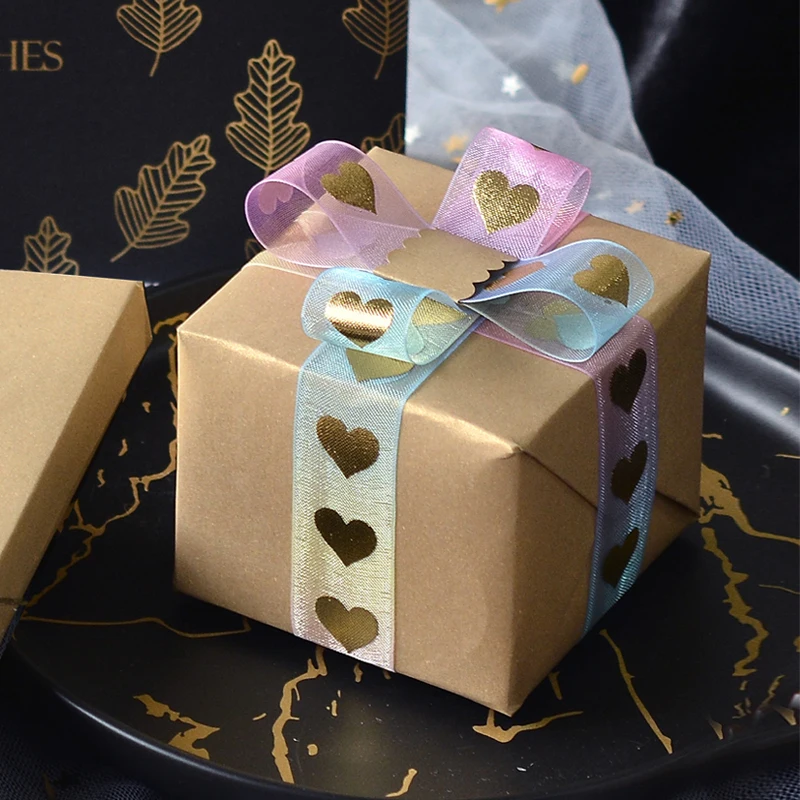 RIBEST Gift Print Satin Organza Ribbon Custom Logo Gold Rose Bow