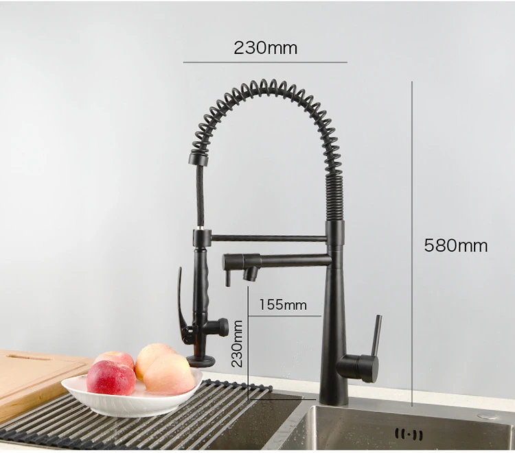 Kitchen Faucets Commercial Solid Brass Single Handle Single Lever Pull Down Sprayer Spring Kitchen Sink Faucet, Matte Black