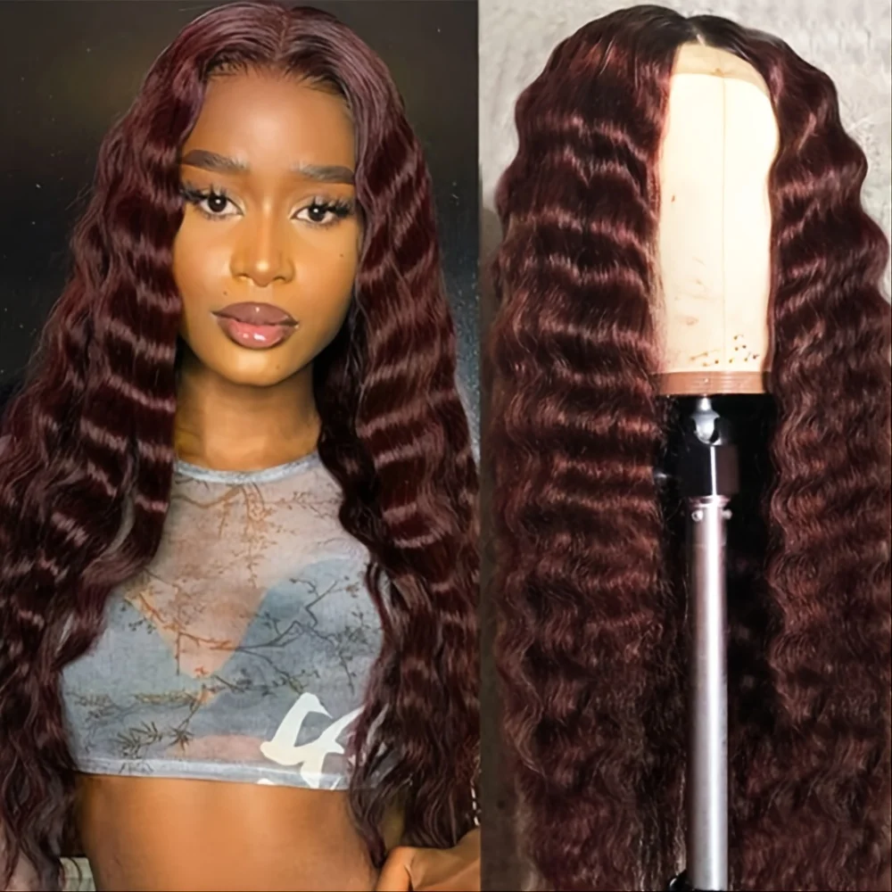 Lace Front Wigs For Women T Part 99J Color Deep Curly Human Hair Wigs 150% Density Pre Plucked Natural Hairline With Baby Hair