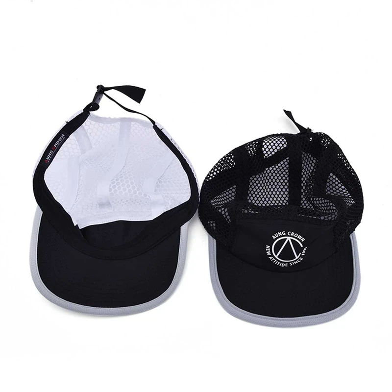 Breathable full mesh breathable foldable blank nylon five panel hats 5 panel running mesh cap