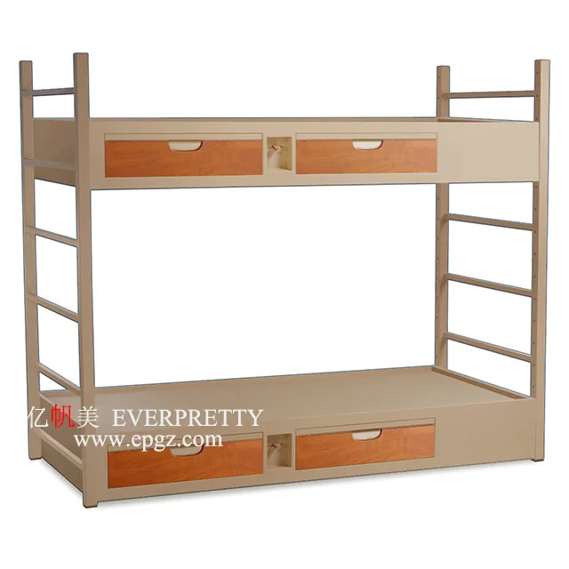 School Dormitory Furniture Metal Duty Double Frame Bunk Bed with Wooden Cabinet and Study Table