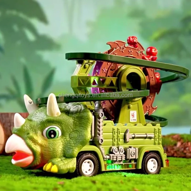 LK Toys Dinosaur Race Track Game Set Dino Car Track Adventure Slide Toy with Climbing Stairs Lights and Music Toy for Toddlers